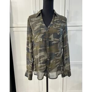 NWT Express The Portofino Shirt Sheer Camo Shirt Blouse Women's S $59 Camouflage